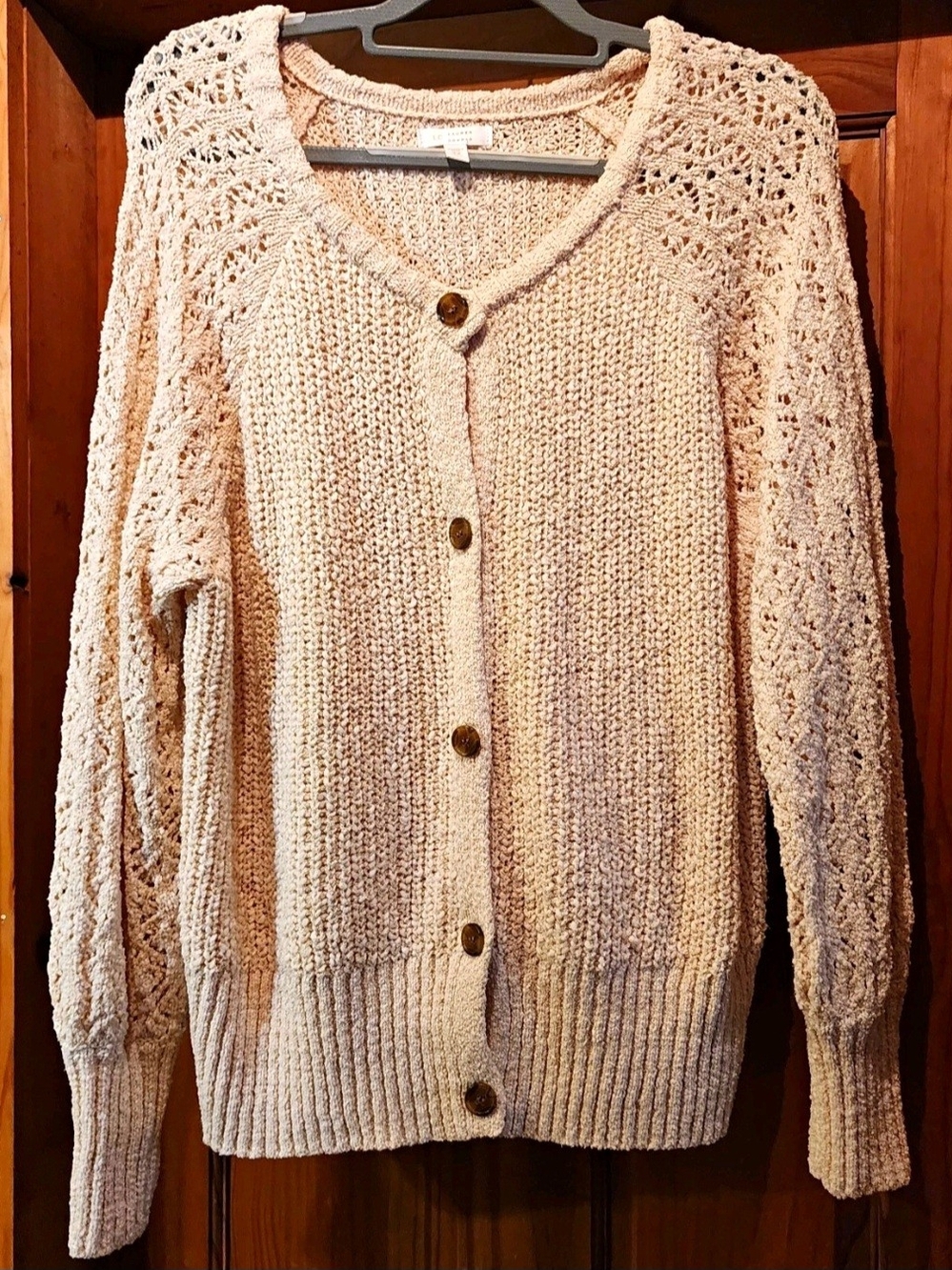 Cream Knit Button-Front Women's Sweater Cardigan